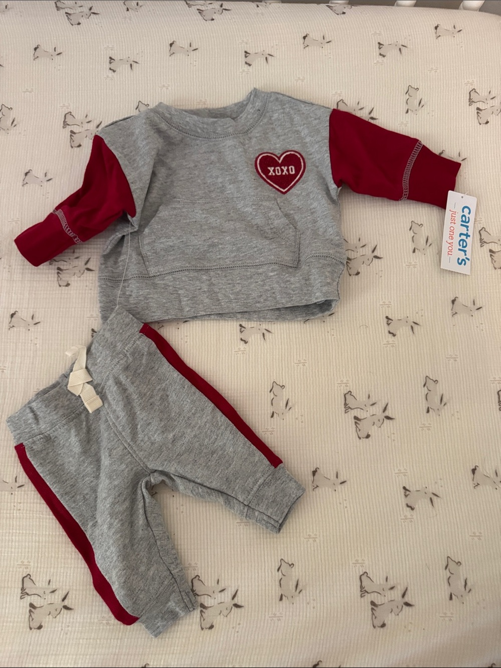 Carter's Gray & Red Baby Matching Sweatshirt and Pants Set